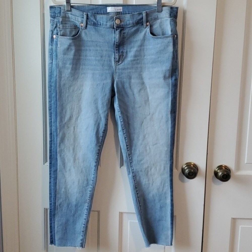 LOFT TWO-TONE MODERN SKINNY SHORT CAPRI ANKLE CROPPED JEAN SIZE 32
